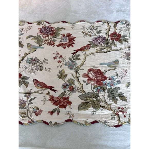Set of 2 Waverly Charleston Chirp Bird Floral King Pillow Shams Scalloped Edge - Picture 3 of 12
